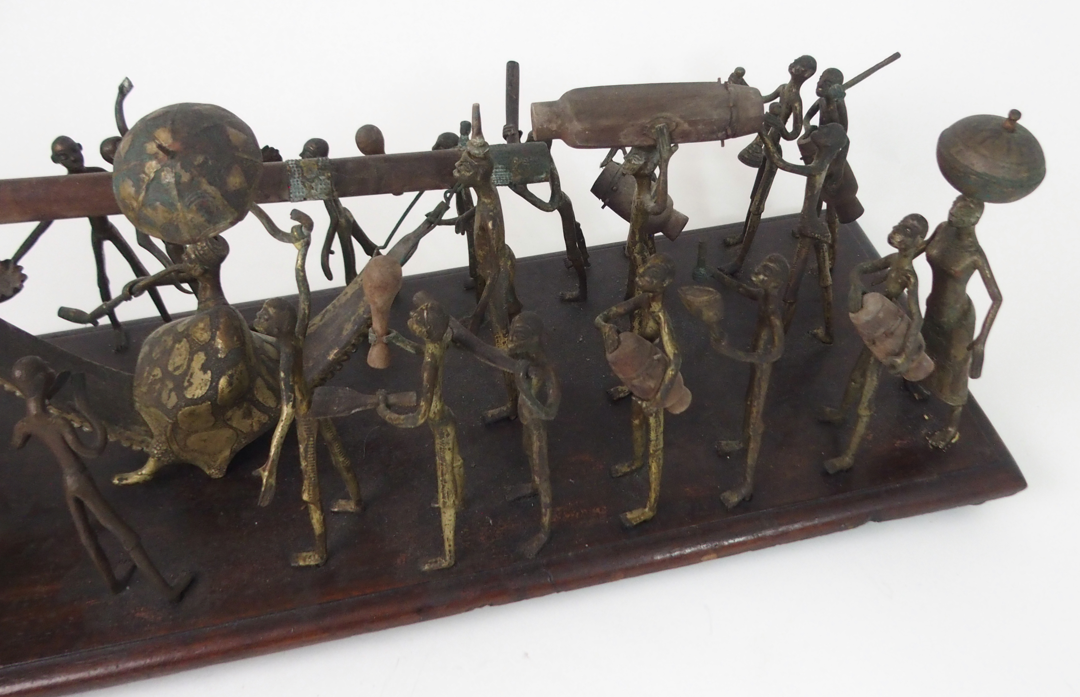 A DAHOMEY PROCESSIONAL GROUP, BENIN in brass and wood, with twenty nine figures, mounted on a - Image 4 of 8