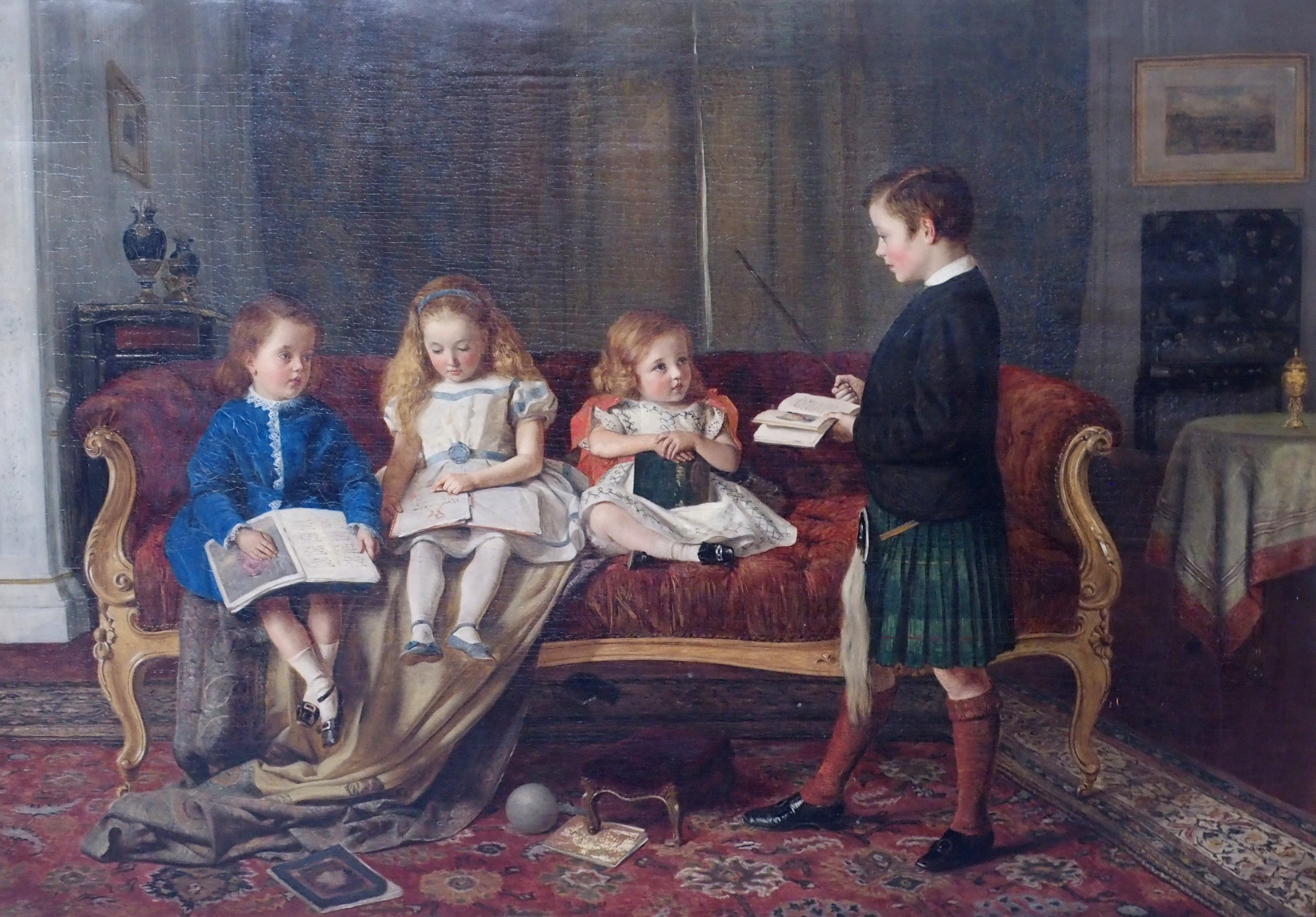 SCOTTISH SCHOOL (19TH CENTURY) THE LESSON C. 1882 Oil on canvas, 96.5 x 138cm (38 x 54 1/4") Group