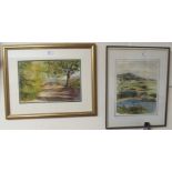 "A woodland walk at Mugdock" watercolour, Jim Lawson and a watercolour by Stuart Paterson,