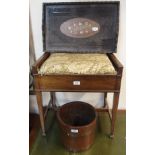 A piano stool, carved tray and brass bound oak planter (3) Condition Report: Available upon request