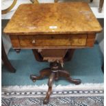 A Victorian walnut sewing table on carved base Condition Report: Available upon request
