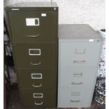 A Green four drawer filing cabinet and a three drawer grey filing cabinet (2) Condition Report:
