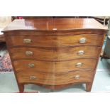 A George III mahogany serpentine chest with four graduating drawers on bracket feet, 104cm high x