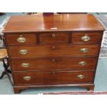 A George III mahogany three over three chest of drawers on inlaid bracket feet, 98cm high x 115cm