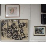 A signed charcoal of horses and wagon and two other pictures (3) Condition Report: Available upon