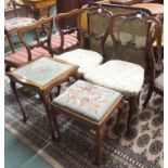 Two Victorian mahogany balloon back chairs, firescreen, stool and side table (5) Condition Report: