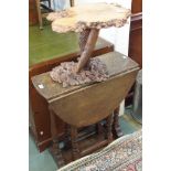 A burr walnut occasional table, 40cm high and an oak table (2) Condition Report: Available upon