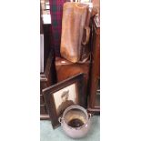 A leather case, Gladstone bag, copper planter and a print of a soldier (4) Condition Report: