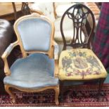 A French style armchair and a mahogany dining chair (2) Condition Report: Available upon request