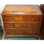 A reproduction mahogany three drawer chest, 66cm high x 78cm wide Condition Report: Available upon
