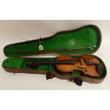 An antique two piece back violin 35cm bearing inscription to the interior Antonio Gagliano Fecit