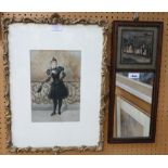 ALBERT JAMES ROWLEY Cottages, Moonlight, "Arts & Crafts" mirror, 45 x 18cm and a print (2) Condition
