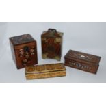 Six various decorative boxes including carved example, 34cm wide and smaller (6) Condition Report: