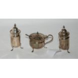 A three piece silver condiment set, Birmingham 1927 Condition Report: Available upon request