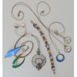 Two silver and enamel David Andersen brooches, a retro pendant, and other items Condition Report: