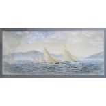 SCOTTISH SCHOOL Yacht race on the West Coast, signed, watercolour, 31 x 71cm Condition Report: