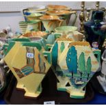 Two Burleigh Ware art deco style vases, cactus jug, and other jugs Condition Report: Available