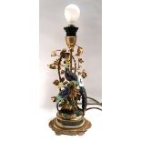 A Guilia Mangani peacock lamp after a design by Samson, upon gilt metal base and with naturalistic