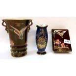 A Carlton Ware Flying Mallard vase and matching rectangular box, together with a New Mikado vase