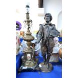 *WITHDRAWN* A spelter figure of a painter, together with a marble and gilt metal table lamp