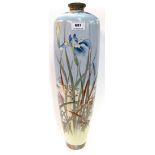 A tall Japanese porcelain vase decorated with irises and a bird beside water, 55cm high Condition