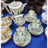 A Royal Albert Art Deco Coffee set comprising coffee pot, milk jug, sugar bowl, six cups and five