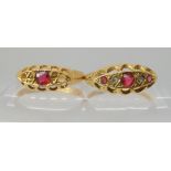 An 18ct gold red gem and rose cut diamond ring size N, together with a further red gem and diamond