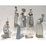 Six Lladro figures including Mary, Joseph and baby Jesus and another Spanish figure Condition