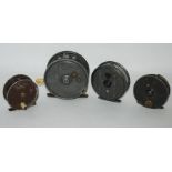 A Hardy Silex No.2 reel, 4. 1/4in, a Hardy Sunbeam, fly reel, 3.1/2in and two other reels (4)