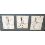 MUIRHEAD MOFFAT Golf caricature triptych, signed, pen and ink, dated, 1919, 23 x 17cm each Condition