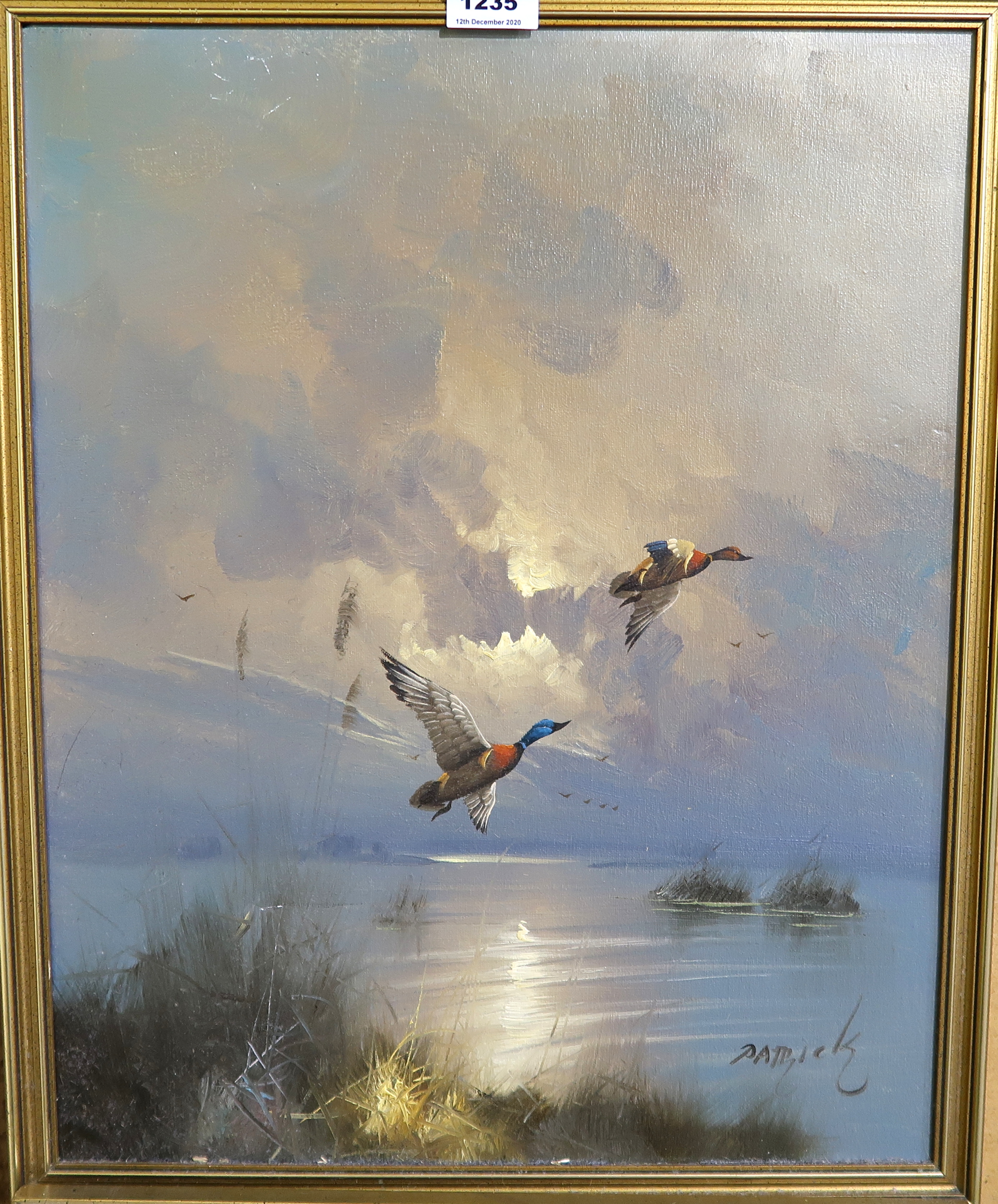 PATRICK Ducks in flight, signed, oil on canvas, 50 x 40cm Condition Report: Available upon request
