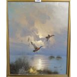 PATRICK Ducks in flight, signed, oil on canvas, 50 x 40cm Condition Report: Available upon request