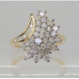 A 9ct gold diamond cluster ring set with estimated approx 0.70cts of brilliant cut diamonds, size O,