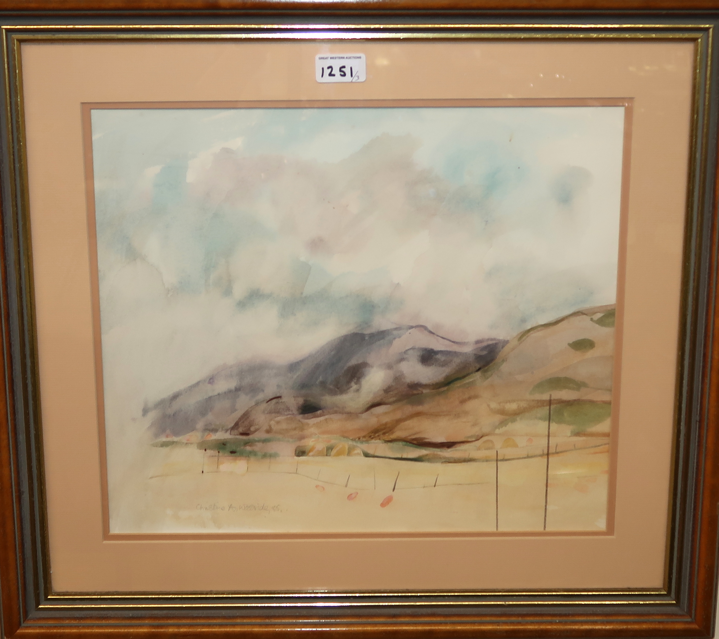 CHRISTINE E WOODSIDE Landscape, signed, watercolour, dated, (19)77, 15 x 16cm another landscape,