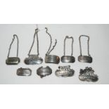 A lot comprising a set of three silver decanter labels, Glasgow 1826 "Shrub", "Brandy", "Rum" with a