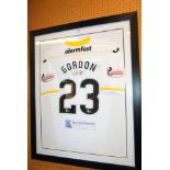 A white Partick Thistle short-sleeved shirt, No.23, the reverse lettered Gordon also autographed