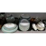 A Royal Worcester dinner service, with turquoise and gilt banding, comprising plates, soup tureen,