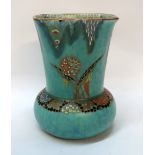 A Carlton Ware Devil's Copse vase on turquoise ground, with squared rim, with printed marks and