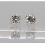 A pair of 9ct white gold diamond stud earrings set with estimated approx 0.35cts of brilliant cut
