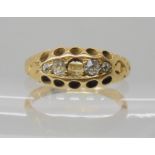 An 18ct gold five stone diamond ring hallmarked Birmingham 1901, finger size K, weight 2.8gms (one