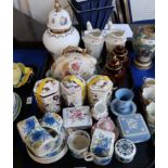 A set of six Mason's Regency pattern coffee cups and saucers, three Mason's storage jars, Wedgwood