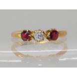 An 18ct gold ruby and diamond ring, hallmarked Birmingham 1890, finger size N, weight 2.2gms