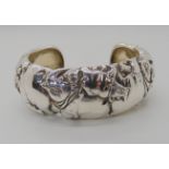 A rare silver Rhino cuff bangle by Zimbabwe artist and silver sculptor Patrick Mavros, dimensions