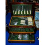 A part set of EP cutlery in mahogany and crossbanded table-top canteen (93 pieces) Condition Report: