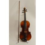 A German two piece back violin 35cm with label to the interior Antonius Stradivarious Cremonenfbs