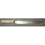 A large carved bone handle knife/machete, 86cm wide Condition Report: Available upon request