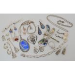 Silver mounted butterfly wing items, a luckenbooth brooch set with millifiori glass etc Condition