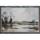 EDWARD WESSON River landscape, signed, watercolour, 32 x 49cm Condition Report: Available upon