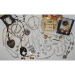 A collection of diamante items, a retro pendant and other items Condition Report: Not available