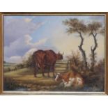 AFTER THOMAS SIDNEY COOPER Cattle at a gate, oil on board, 25 x 33cm Condition Report: Available